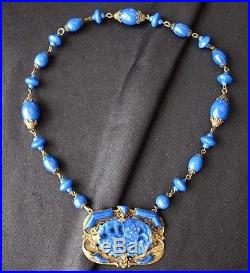 Vintage ART DECO Lapis Blue Czech Glass Necklace