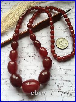 Vintage ART DECO Red Cherry Amber Bakelite Graduated Beads Necklace