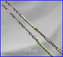 Vintage ART DECO STERLING SILVER Green ENAMEL Pendant Ball WATCH Chain Necklace