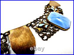 Vintage ART DECO Star Blue Czech Glass Enamel Fleur de Lis Choker Necklace