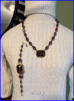 Vintage Amethyst Art Deco Czech Brass Filigree necklace And Matching Bracelet