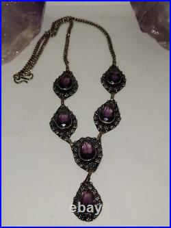 Vintage Amethyst Silver 925 Art Deco Necklace