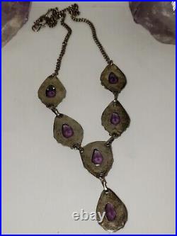 Vintage Amethyst Silver 925 Art Deco Necklace