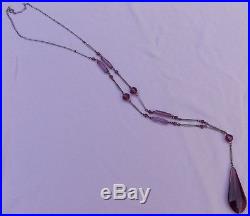 Vintage Antique Art Deco Amethyst Purple Glass Long Flapper Sautoir Necklace NR