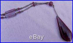 Vintage Antique Art Deco Amethyst Purple Glass Long Flapper Sautoir Necklace NR