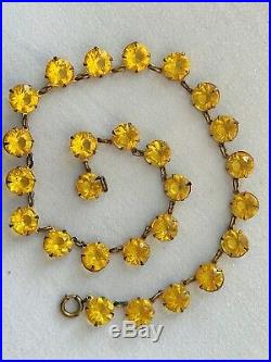Vintage Antique Art Deco Citrine Yellow Glass Paste Riviere Open Back Necklace