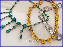 Vintage Antique Art Deco Citrine Yellow Glass Paste Riviere Open Back Necklace