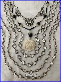 Vintage Antique Art Deco Crystal Glass Paste Bezel Set Open Back Long Necklace
