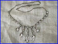 Vintage Antique Art Deco Crystal Glass Paste Open Back Bezel Set Drippy Necklace