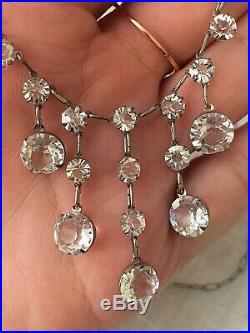 Vintage Antique Art Deco Crystal Glass Paste Open Back Bezel Set Drippy Necklace