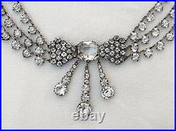 Vintage Antique Art Deco Crystal Paste Glass Open Back Bezel Bow Necklace
