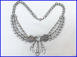 Vintage Antique Art Deco Crystal Paste Glass Open Back Bezel Bow Necklace