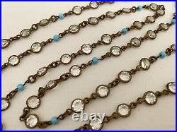 Vintage Antique Art Deco Crystal Turquoise Glass Open Back Bezel Set Necklace
