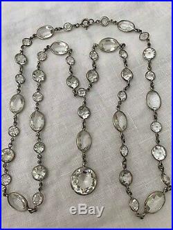 Vintage Antique Art Deco Czech Crystal Paste Bezel Set Open Back Long Necklace