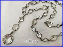 Vintage Antique Art Deco Czech Crystal Paste Bezel Set Open Back Long Necklace