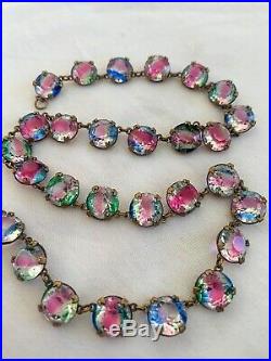 Vintage Antique Art Deco Czech Iris Crystal Paste Open Back Bezel Set Necklace