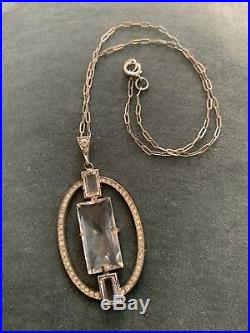 Vintage Antique Art Deco Czech Large Paste Rock Crystal Open Back Necklace