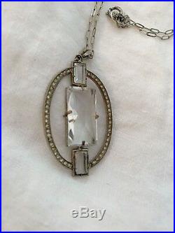 Vintage Antique Art Deco Czech Large Paste Rock Crystal Open Back Necklace