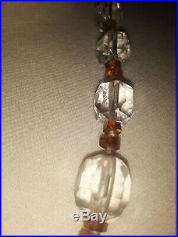 Vintage Antique Art Deco Czech Long Faceted Rock Crystal Beaded Necklace Flapper