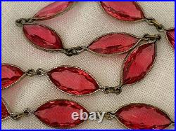 Vintage Antique Art Deco Czech Marquise Pink Paste Crystal Glass Bezel Necklace