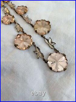 Vintage Antique Art Deco Czech Pink Vauxhall Mirror Step Glass Paste Necklace