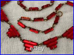 Vintage Antique Art Deco Czech Ruby Red Vauxhall Mirror Back Step Glass Necklace