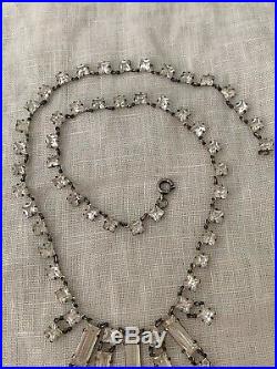 Vintage Antique Art Deco Emerald Crystal Paste Glass Open Back Lariat Necklace