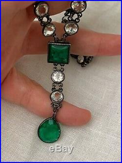 Vintage Antique Art Deco Emerald Green Crystal Paste Glass Open Back Necklace