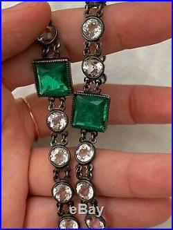 Vintage Antique Art Deco Emerald Green Crystal Paste Glass Open Back Necklace