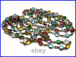 Vintage Antique Art Deco Flapper Necklace 48 Bezel Set Crystals Rainbow Colors
