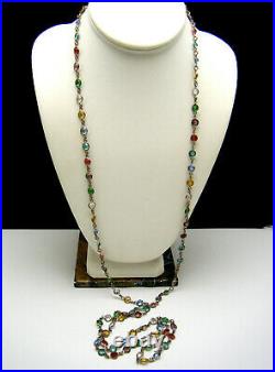 Vintage Antique Art Deco Flapper Necklace 48 Bezel Set Crystals Rainbow Colors