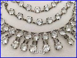 Vintage Antique Art Deco Germany Fringe Crystal Paste Glass Open Back Necklace