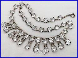 Vintage Antique Art Deco Germany Fringe Crystal Paste Glass Open Back Necklace