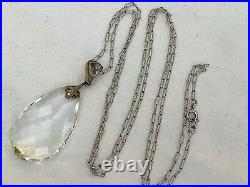Vintage Antique Art Deco Glass Crystal Drop Open Back Bezel Set Long Necklace