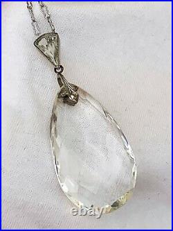 Vintage Antique Art Deco Glass Crystal Drop Open Back Bezel Set Long Necklace