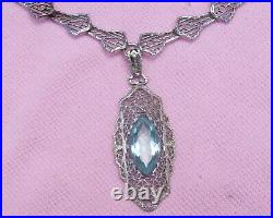 Vintage Antique Art Deco Glass Silver Rhodium Fancy Filigree Choker Necklace 15