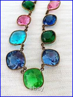 Vintage Antique Art Deco Harlequin Paste Glass Crystal Open Back Bezel Necklace