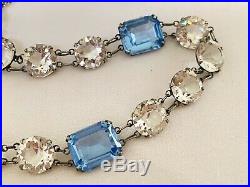 Vintage Antique Art Deco Ice Blue Crystal Glass Paste Open Back Bezel Necklace