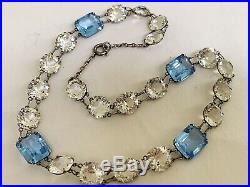 Vintage Antique Art Deco Ice Blue Crystal Glass Paste Open Back Bezel Necklace