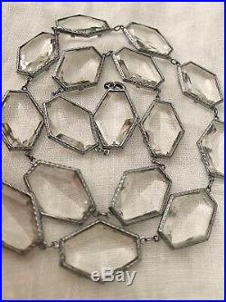 Vintage Antique Art Deco Large Faceted Glass Crystal Open Back Bezel Necklace