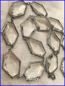 Vintage Antique Art Deco Large Faceted Glass Crystal Open Back Bezel Necklace