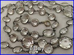 Vintage Antique Art Deco Large Germany Rock Crystal Bezel Set Open Back Necklace