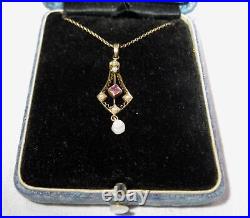 Vintage Antique Art Deco Lavalier Seed Pearl Necklace K985