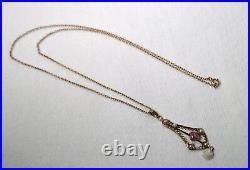 Vintage Antique Art Deco Lavalier Seed Pearl Necklace K985