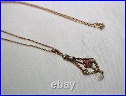 Vintage Antique Art Deco Lavalier Seed Pearl Necklace K985