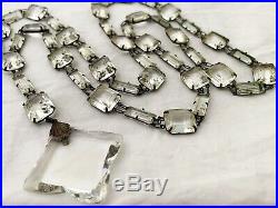 Vintage Antique Art Deco Long Crystal Glass Paste Bezel Open Back Necklace