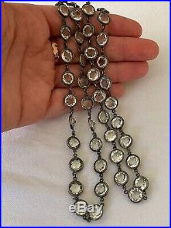 Vintage Antique Art Deco Long Crystal Paste Glass Bezel Set Open Back Necklace