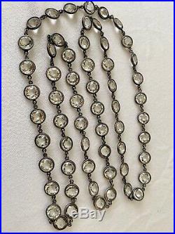Vintage Antique Art Deco Long Crystal Paste Glass Bezel Set Open Back Necklace