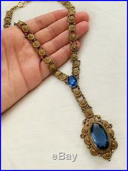Vintage Antique Art Deco Nouveau Paste Crystal Glass Open Back Lariat Necklace