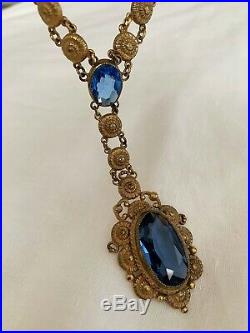 Vintage Antique Art Deco Nouveau Paste Crystal Glass Open Back Lariat Necklace